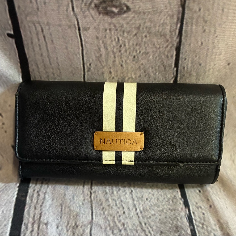 5/$20 Nautica‎ Women’s Faux Leather Black Trifold Clutch Wallet Extra Capacity